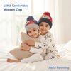 Baby Woolen Cap with Fur Lining, Cute Dinosaur Face Design Warm Knitted Pom Pom Winter Beanie for Boys & Girls (2-4 Years)