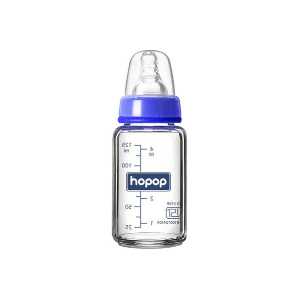 Premium Slim Neck Glass Feeding Bottle, 125ml - hopop.in