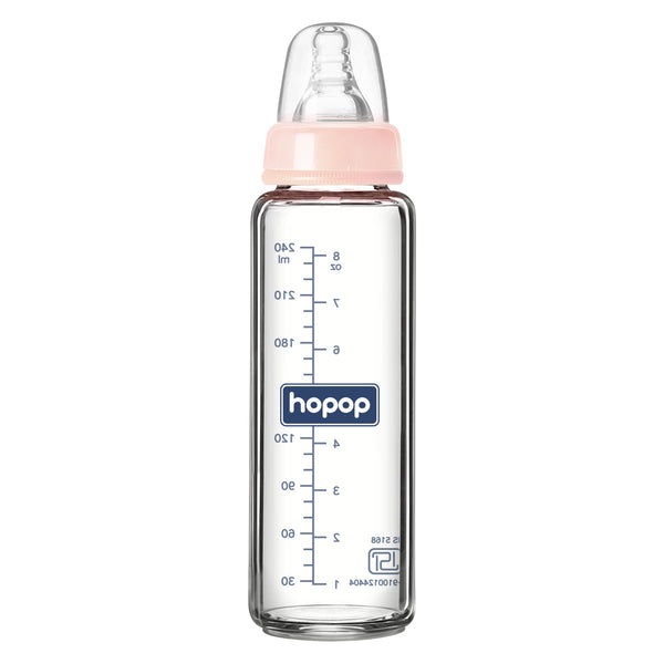 Premium Slim Neck Glass Feeding Bottle, 250ml - hopop.in