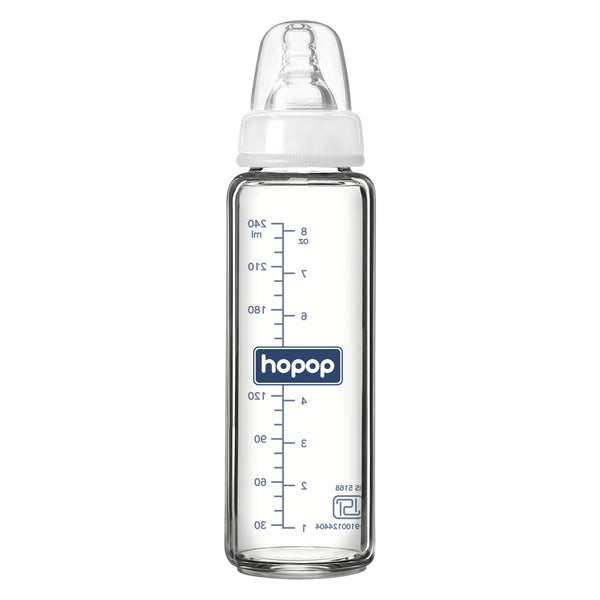 Premium Slim Neck Glass Feeding Bottle, 250ml - hopop.in