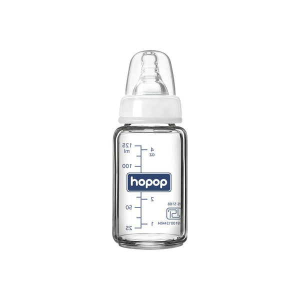 Premium Slim Neck Glass Feeding Bottle, 125ml - hopop.in