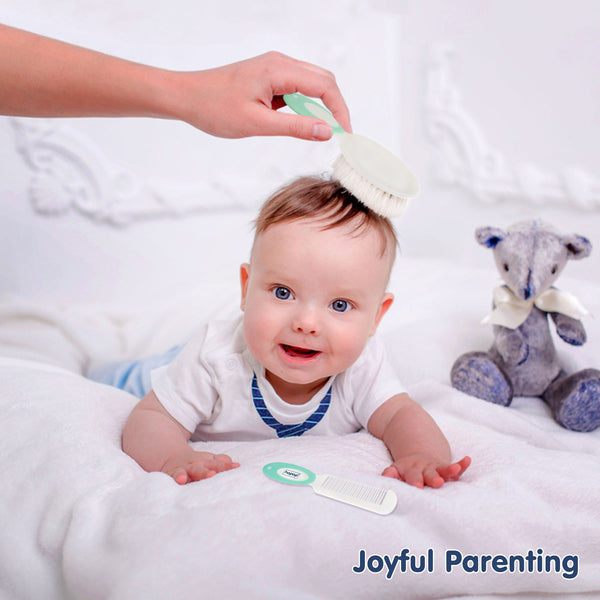 Baby soft bristle hair brush and rounded teeth comb set