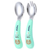 "Durable stainless steel baby cutlery – spoon and fork set with protective travel case"