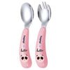 "Stainless steel baby spoon and fork set with travel case – portable cutlery"