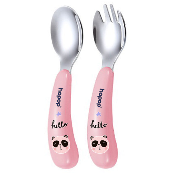 "Stainless steel baby spoon and fork set with travel case – portable cutlery"