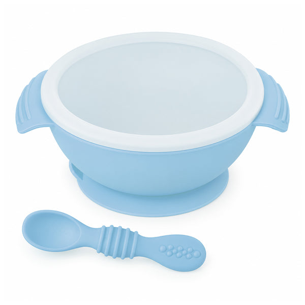 Silicone Bowl & Spoon with Suction Base & Snap-On Lid
