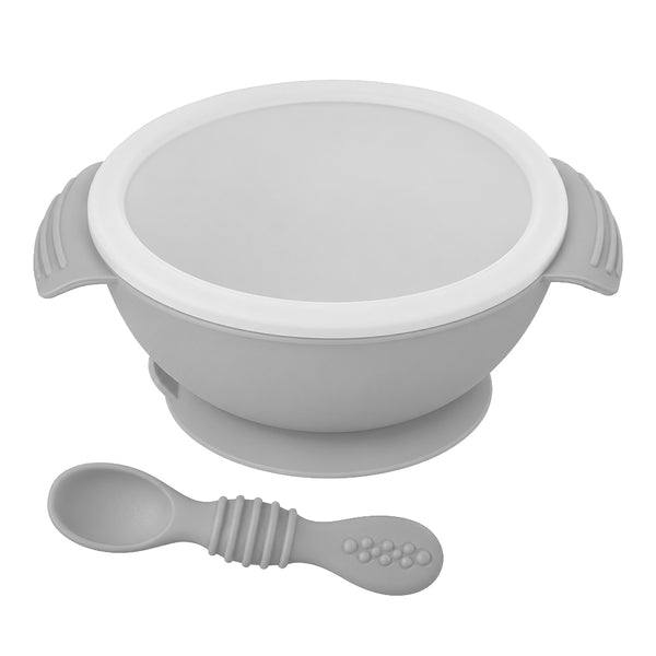 Silicone Bowl & Spoon with Suction Base & Snap-On Lid
