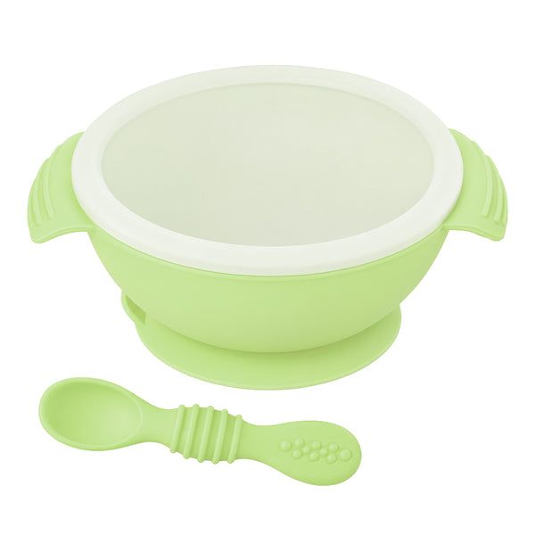 Silicone Bowl & Spoon with Suction Base & Snap-On Lid