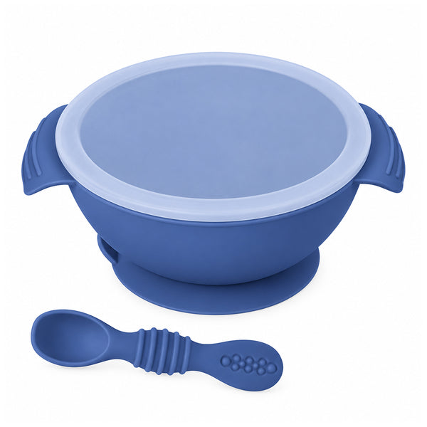Silicone Bowl & Spoon with Suction Base & Snap-On Lid