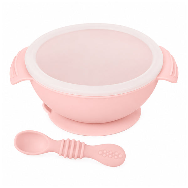 Silicone Bowl & Spoon with Suction Base & Snap-On Lid