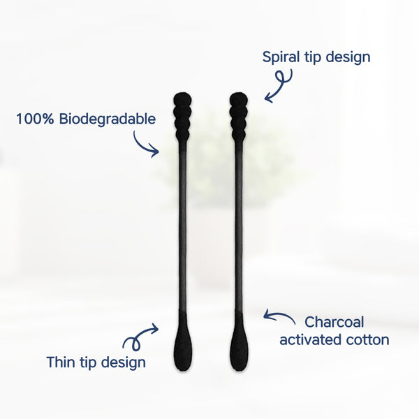 Black Charcoal Spiral Cotton Buds – Paper Stem