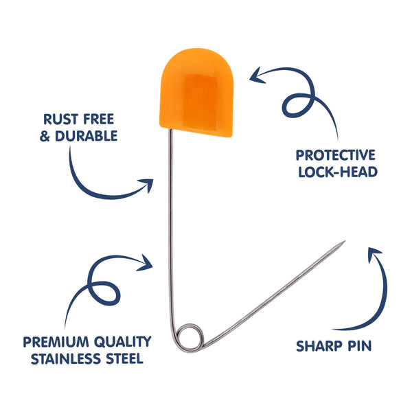 Safety diaper pins with plastic lock for babies