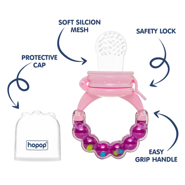Hopop Baby Food & Fruit Nibbler with Rattle Handle, BPA-Free Mesh Feeder