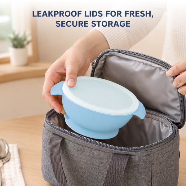 Silicone Bowl & Spoon with Suction Base & Snap-On Lid