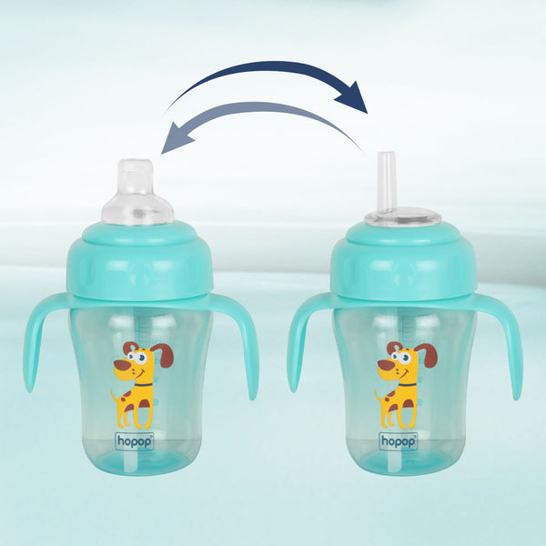 "Toddler drinking cup – 210 ml spill-resistant sipper with spout and straw"