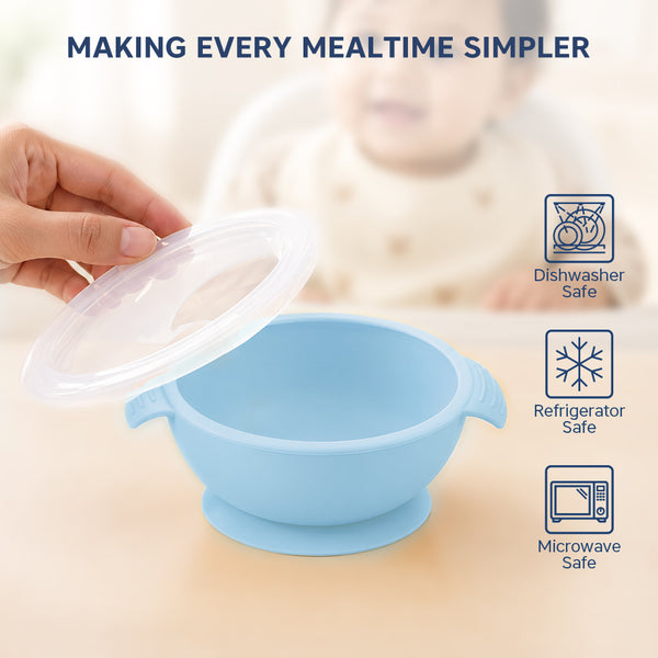 Silicone Bowl & Spoon with Suction Base & Snap-On Lid