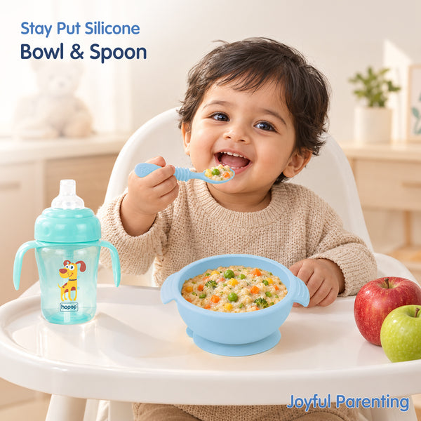 Silicone Bowl & Spoon with Suction Base & Snap-On Lid