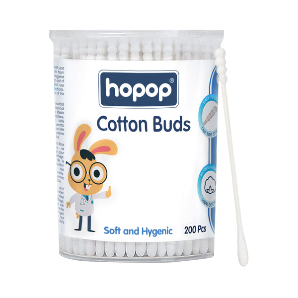 Hopop Safety Tips Cotton Buds, Gentle, Safe & Eco-Friendly - 200 Pcs