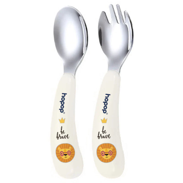 "Baby feeding cutlery set – stainless steel spoon and fork with travel case"