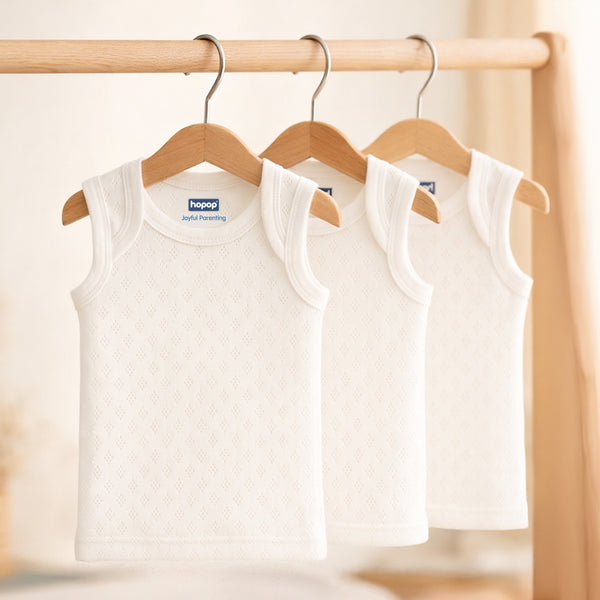 Baby Envelope Neck Sleeveless Solid Patterned Vest – Pack of 3