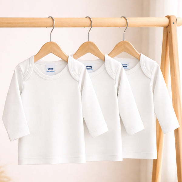Hopop Baby Envelope Neck Full Sleeve Cotton Vest Pack of 3 - White