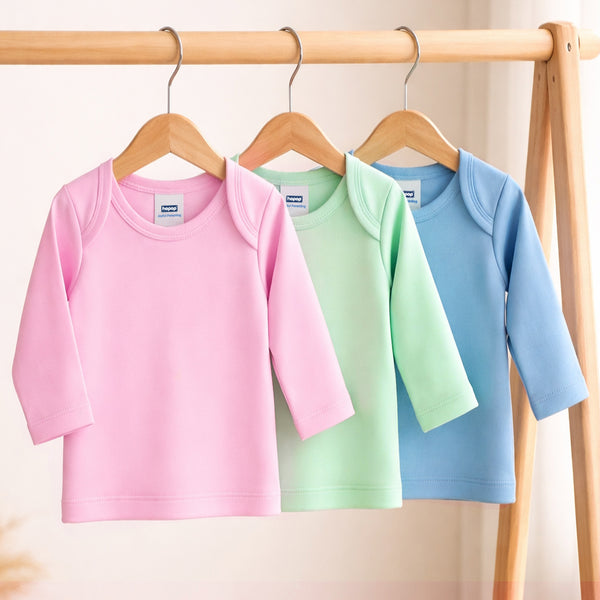 Hopop Baby Envelope Neck Full Sleeve Cotton Vest Pack of 3 - Multicolor
