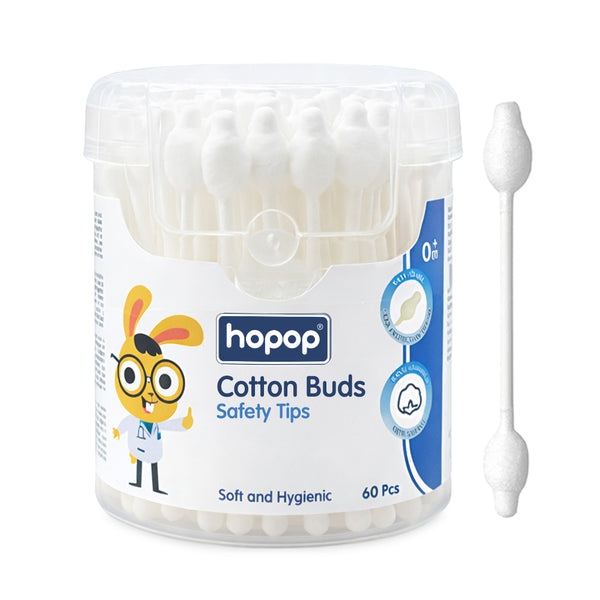 Hopop Safety Tips Cotton Buds, Gentle, Safe & Eco-Friendly - 60 Pcs