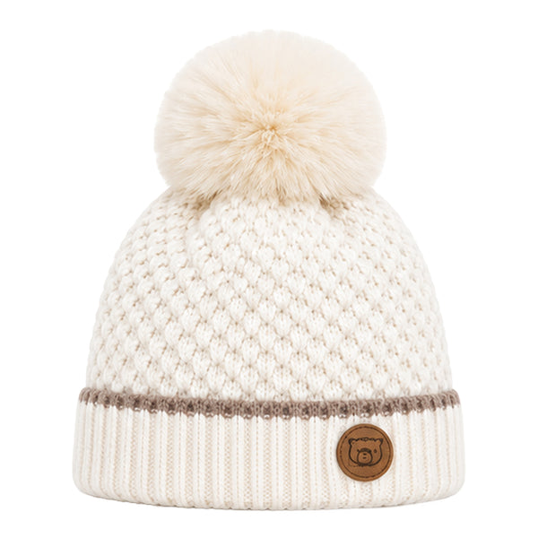Baby Woolen Cap with Fur Lining, Textured Knit Design Warm Knitted Pom Pom Winter Beanie for Boys & Girls (1-3 Years)