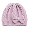 Baby Woolen Cap with Fur Lining, Cable Knit Bow Design Warm Knitted Winter Beanie for Girls & Boys (1-3 Years)