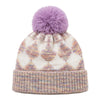 Kids Woolen Cap with Geometric Pattern and Soft Pom Pom, Warm Winter Beanie with Ribbed Folded Cuff for Boys & Girls (3-6 Years)