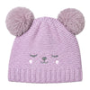Kids Woolen Cap with Cute Bear Face, Warm Winter Beanie with Double Pom Poms and Ribbed Folded Cuff for Girls (2–4 Years)