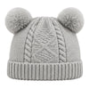 Kids Woolen Cap with Double Pom Poms, Warm Winter Beanie with Cable Knit Pattern and Ribbed Folded Cuff for Boys & Girls (3-6 Years)