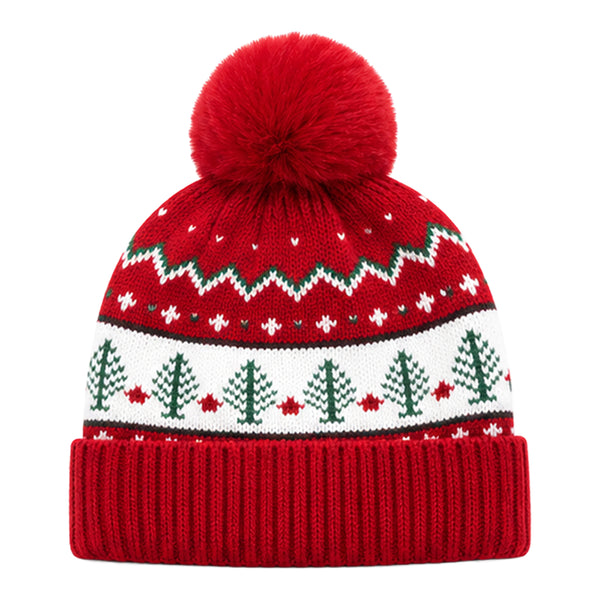 Baby Woolen Cap with Fur Lining, Christmas Tree Design Warm Knitted Pom Pom Winter Beanie for Boys & Girls (1-3 Years)