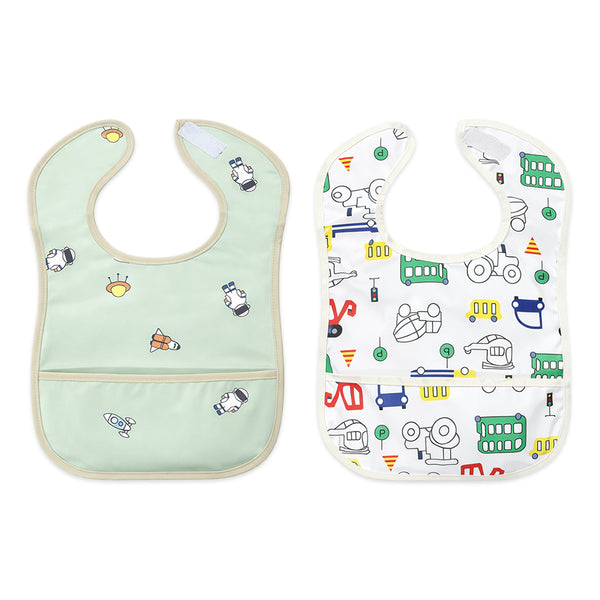 Easy-Clean Waterproof Baby Apron Bib with Crumb Catcher - Pack of 2