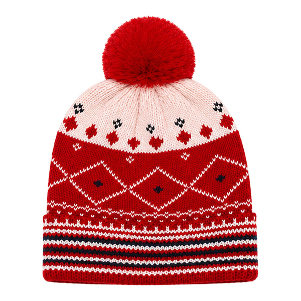 Baby Woolen Cap with Fur Lining, Diamond Design Warm Knitted Pom Pom Winter Beanie for Boys & Girls(2-4 Years)