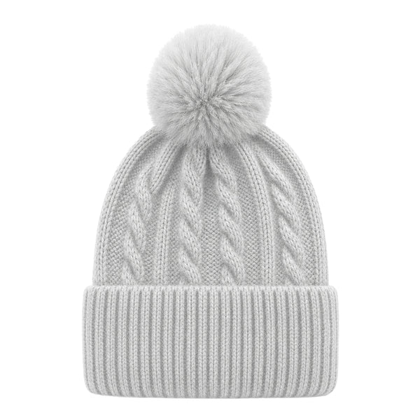 Baby Woolen Cap with Fur Lining, Cable Knit Design Warm Knitted Faux Fur Pom Pom Winter Beanie for Boys & Girls (1-3 Years)