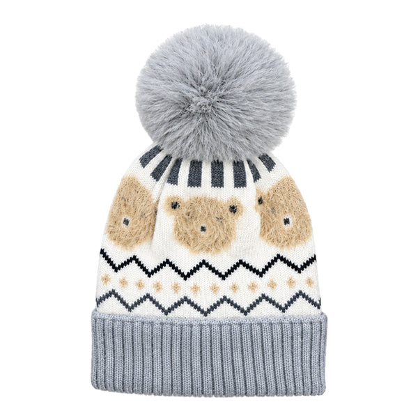 Kids Woolen Cap with Fur Lining, Fluffy Teddy Bear Design Warm Knitted Faux Fur Pom Pom Winter Beanie for Boys & Girls (3-6 Years)