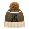 Baby Woolen Cap with Fur Lining, Black Teddy Bear Design Warm Ribbed Knit Faux Fur Pom Pom Winter Beanie for Boys & Girls (3-6 Years)