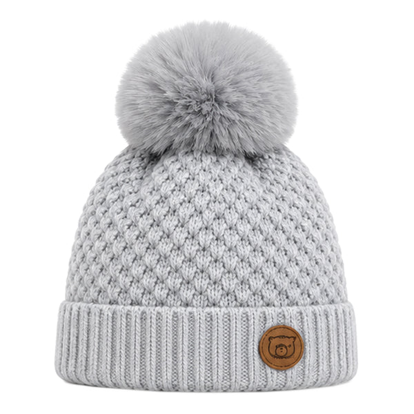 Baby Woolen Cap with Fur Lining, Textured Knit Design Warm Knitted Pom Pom Winter Beanie for Boys & Girls (1-3 Years)