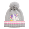 Kids Woolen Cap with Cute Unicorn Embroidery, Warm Winter Beanie with Soft Pom Pom and Folded Cuff for Boys & Girls (2-4 Years)