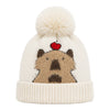 Kids Woolen Cap with Cute Bear Design, Warm Winter Beanie with Soft Pom Pom and Ribbed Folded Cuff for Boys & Girls (3-6 Years)