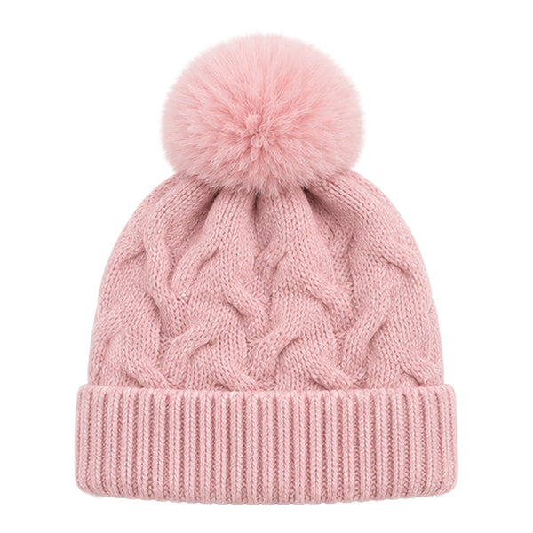 Kids Woolen Cap with Textured Pattern and Soft Pom Pom, Warm Winter Beanie with Folded Cuff for Boys & Girls (3-6 Years)