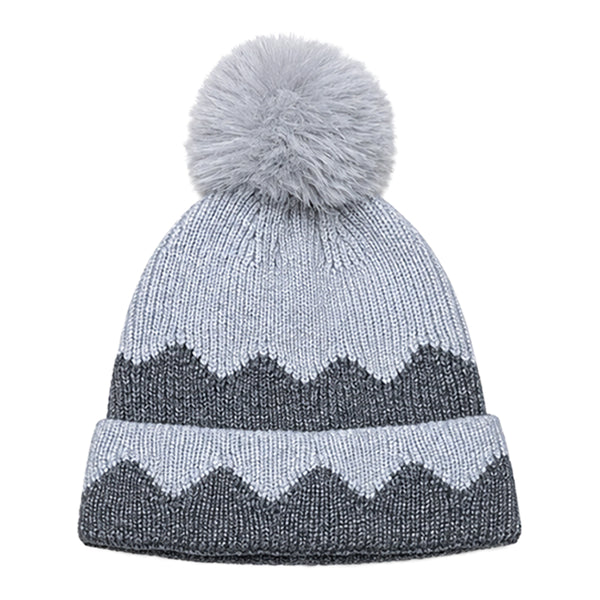 Baby Woolen Cap with Fur Lining, Zigzag Design Warm Knitted Faux Fur Pom Pom Winter Beanie for Boys & Girls (2-4 Years)