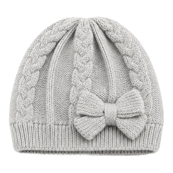Baby Woolen Cap with Fur Lining, Cable Knit Bow Design Warm Knitted Winter Beanie for Girls & Boys (1-3 Years)
