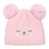 Kids Woolen Cap with Cute Bear Face, Warm Winter Beanie with Double Pom Poms and Ribbed Folded Cuff for Girls (2–4 Years)