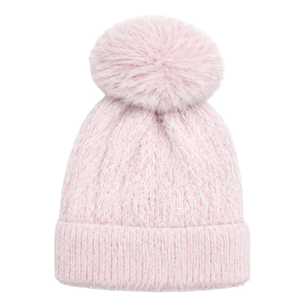 Kids Woolen Cap with Soft Pom Pom, Warm Winter Beanie with Ribbed Folded Cuff and Cozy Textured Design for Boys & Girls (3-6 Years)
