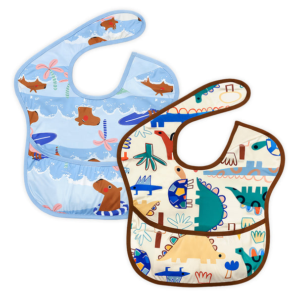 Easy-Clean Waterproof Crumb Catcher Baby Bib - Pack of 2