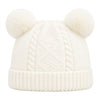 Kids Woolen Cap with Double Pom Poms, Warm Winter Beanie with Cable Knit Pattern and Ribbed Folded Cuff for Boys & Girls (3-6 Years)