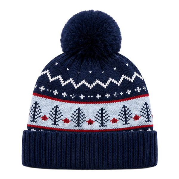 Baby Woolen Cap with Fur Lining, Christmas Tree Design Warm Knitted Pom Pom Winter Beanie for Boys & Girls (1-3 Years)