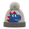 Baby Woolen Cap with Fur Lining, Cute Dinosaur Face Design Warm Knitted Pom Pom Winter Beanie for Boys & Girls (2-4 Years)